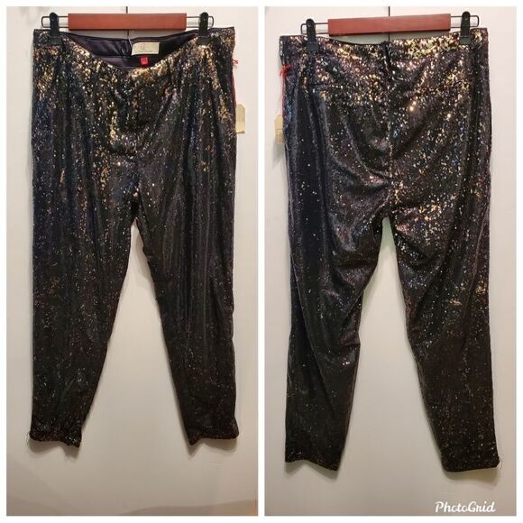 CJ by Cookie Johnson Black Bronze Sequin Ankle Pants‎ - Picture 2 of 5